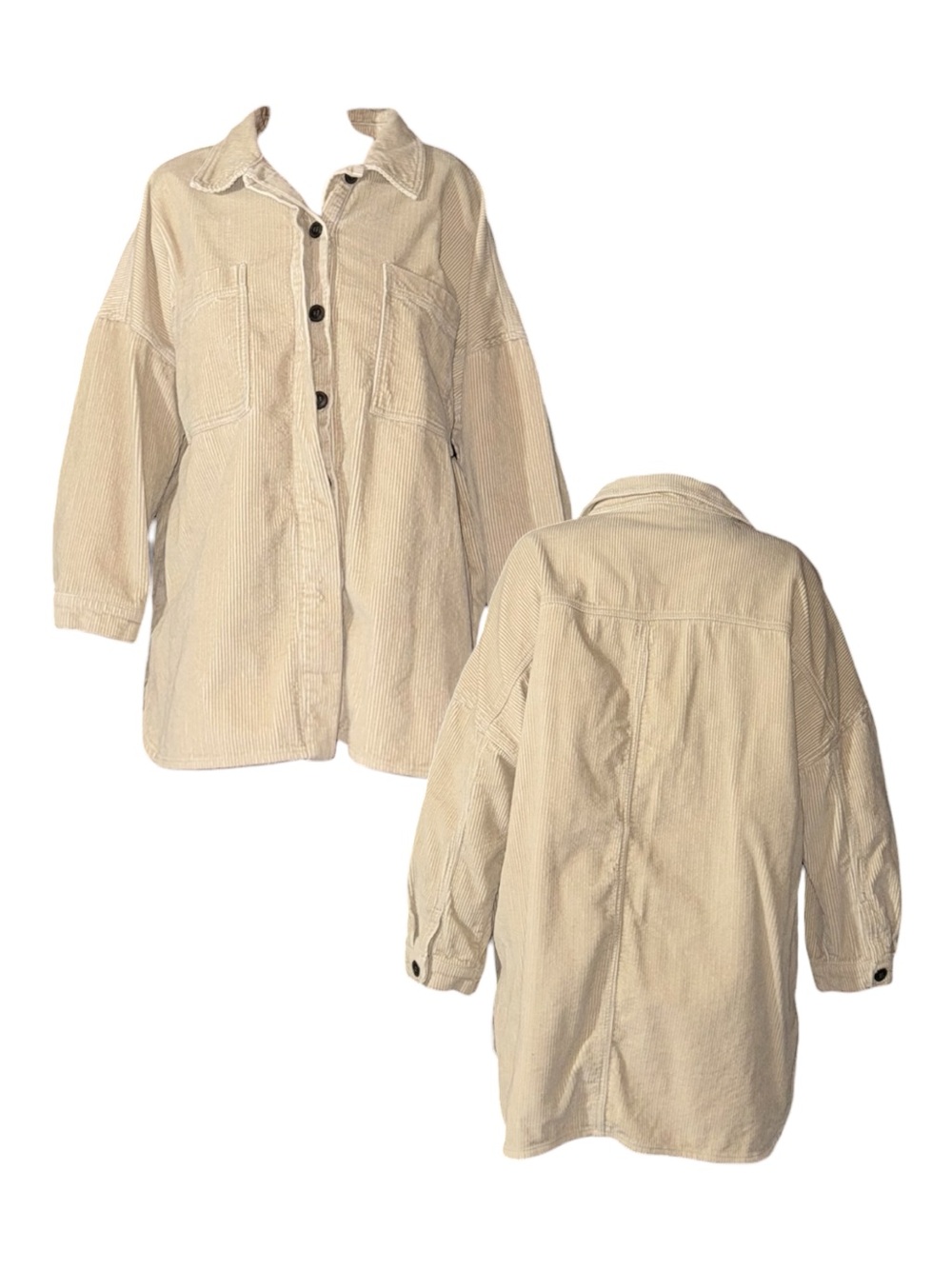 Vero Moda Beige Corduroy Shacket with Button Front